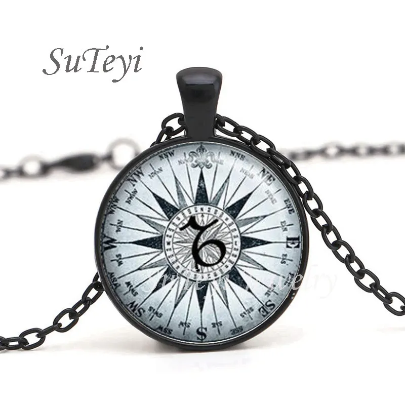 black2 SUTEYI Горячая круглая бижутерия со стеклянными кабошонами стимпанк ожерелье подвеска с компасом винтажные ожерелья для мужчин и женщин - Окраска металла: black2