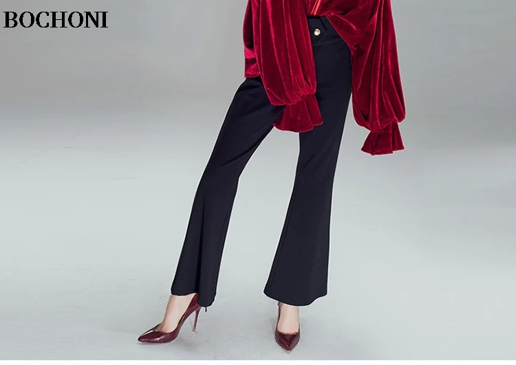 Черные ремни тонкий высокая талия Универсальный Тонкий flared Штаны | Женская