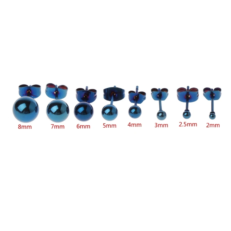 

8Pcs Tiny 2-8mm Stainless Steel Round Ball Bead Charm Elegant Stud Earrings Set