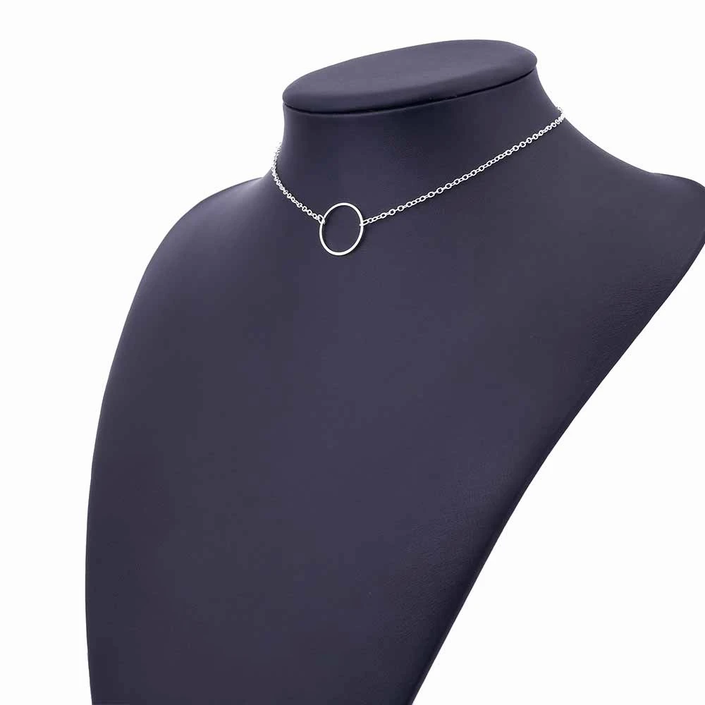 

2019 Fashion Casual Personality Gold Color Circle Pendant Necklace Minimalist Dainty Clavicle Short Necklace Statement Necklace