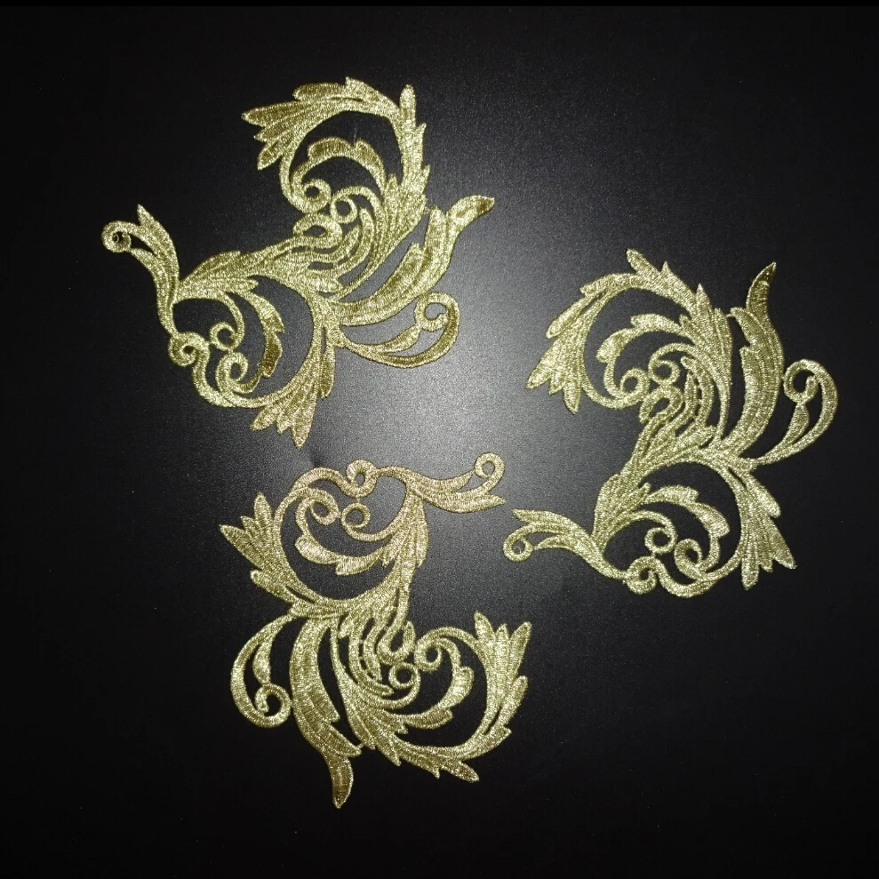 2 шт. золотые металлические вышитые цветы кружевные нашивки-аппликации свадебное
