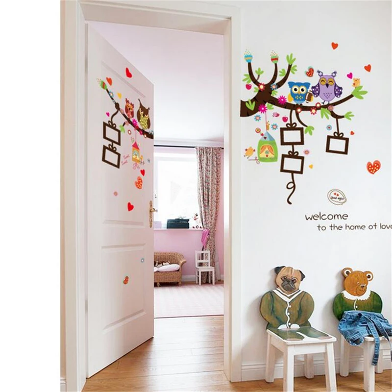 

1Pc Nursery Vinilo Wall Stickers For Kids Rooms Cartoon Owl Diy Wall Sticker Removable Vintage Poster For Kids Bedroom Decor
