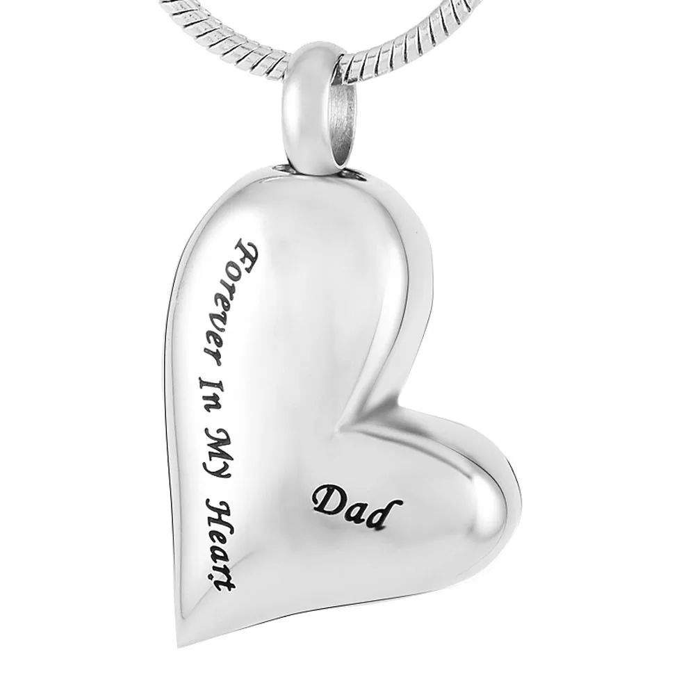 

"Dad,Forever In My Heart"Engraved Memorial Jewelry Ashes Keepsake Pendant Stainless Steel Heart Cremation Urn Necklace
