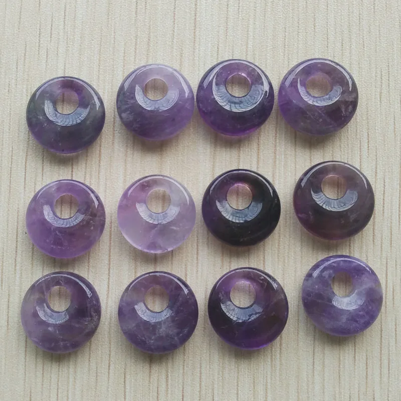 Подвески пончики gogo из натурального фиолетового кристалла 18 мм 12 шт./лот