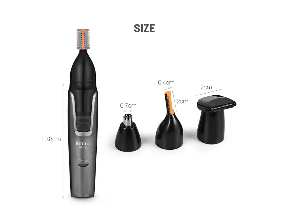 Kemei KM-312 Перезаряжаемые NoseTrimmer 3-в-1 для бровей ухо бакенбард волос триммер washableremovable головка Уход за лицом машинка для стрижки волос