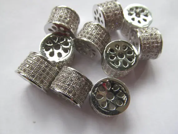 

12pcs 9-14mm Micro Pave Cubic Zirconia Gunmetal Beads Spacer Beads Drum Tube Column Cubic Zirconia Pave Bead connector beads