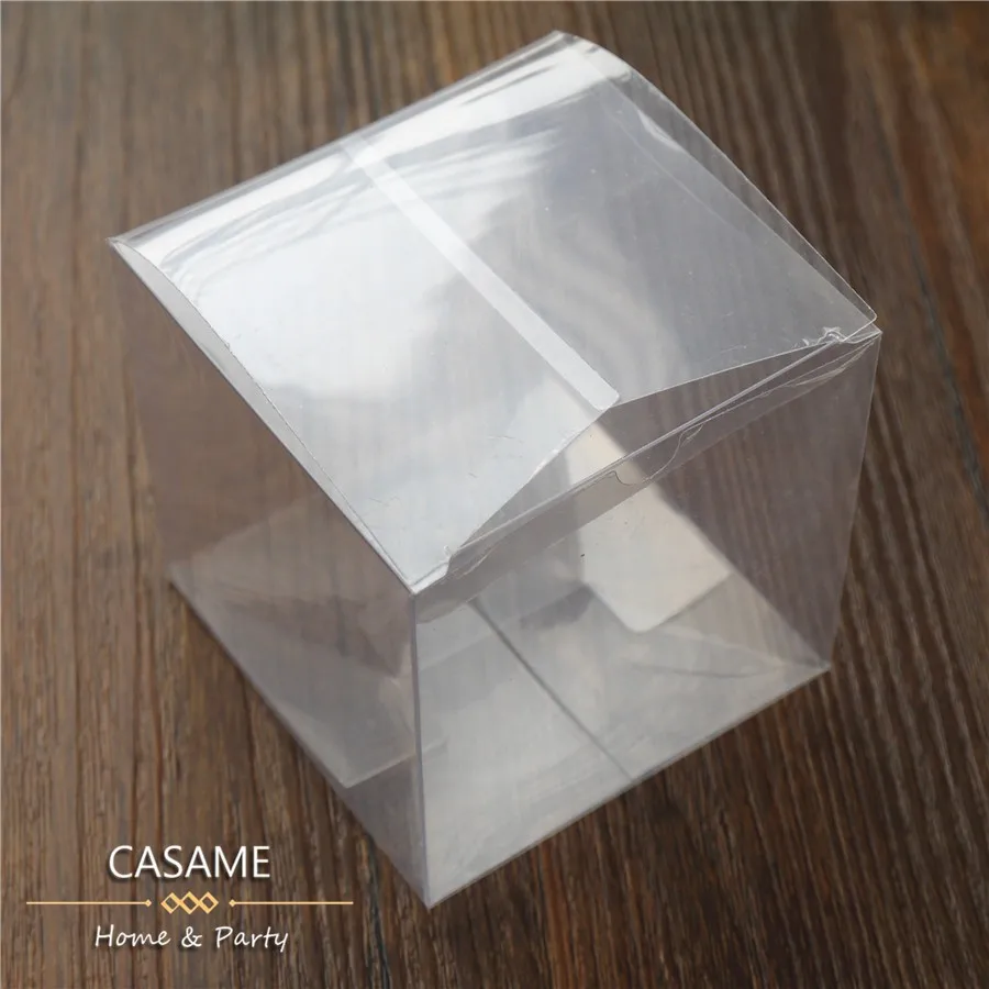 

50pcs/lot Wedding Party Favors Boxes Clear PVC Wedding Favor Boxes Chocolate Candy boxes clear box quadrangle square 5*5*5