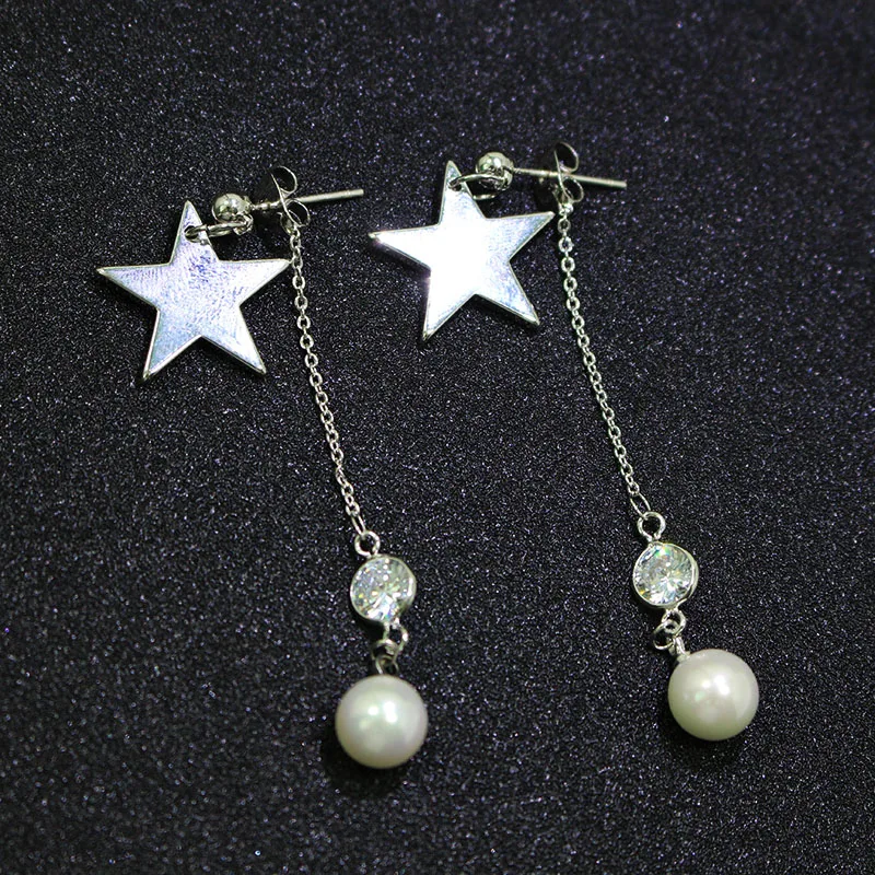 2017 мода Золотая Звезда серебряного цвета длинные висячие серьги цирконовая