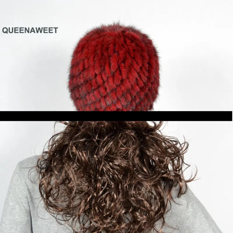 002 женская меховая шапка для зимы натуральная норковая вязаная защита ушей