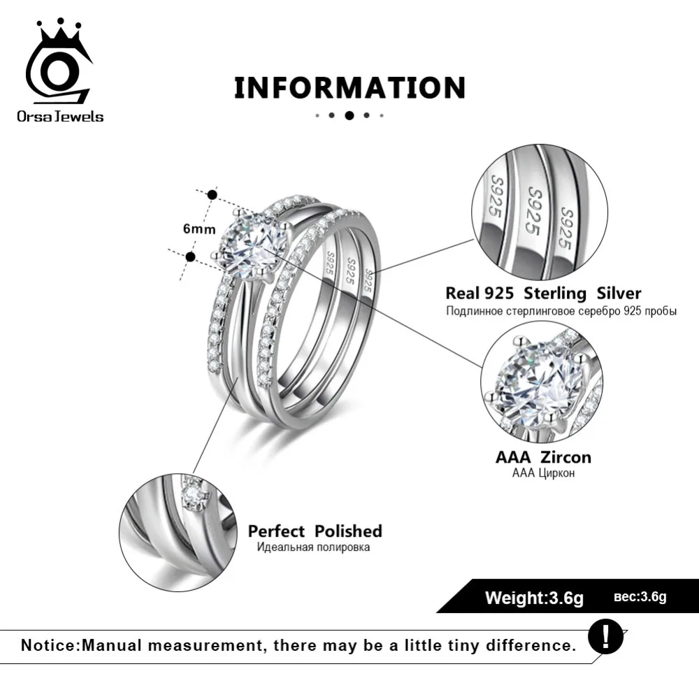 ORSA JEWELS кольцо 925 пробы серебро Для женщин кольца Романтическая Свадебная повязка
