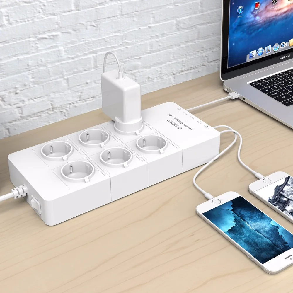 ORICO Smart Power Strip 6 AC 2500W Ports Surge Protection with 5 USB Charger 39W 1.5 Meter Cord | Мобильные телефоны и