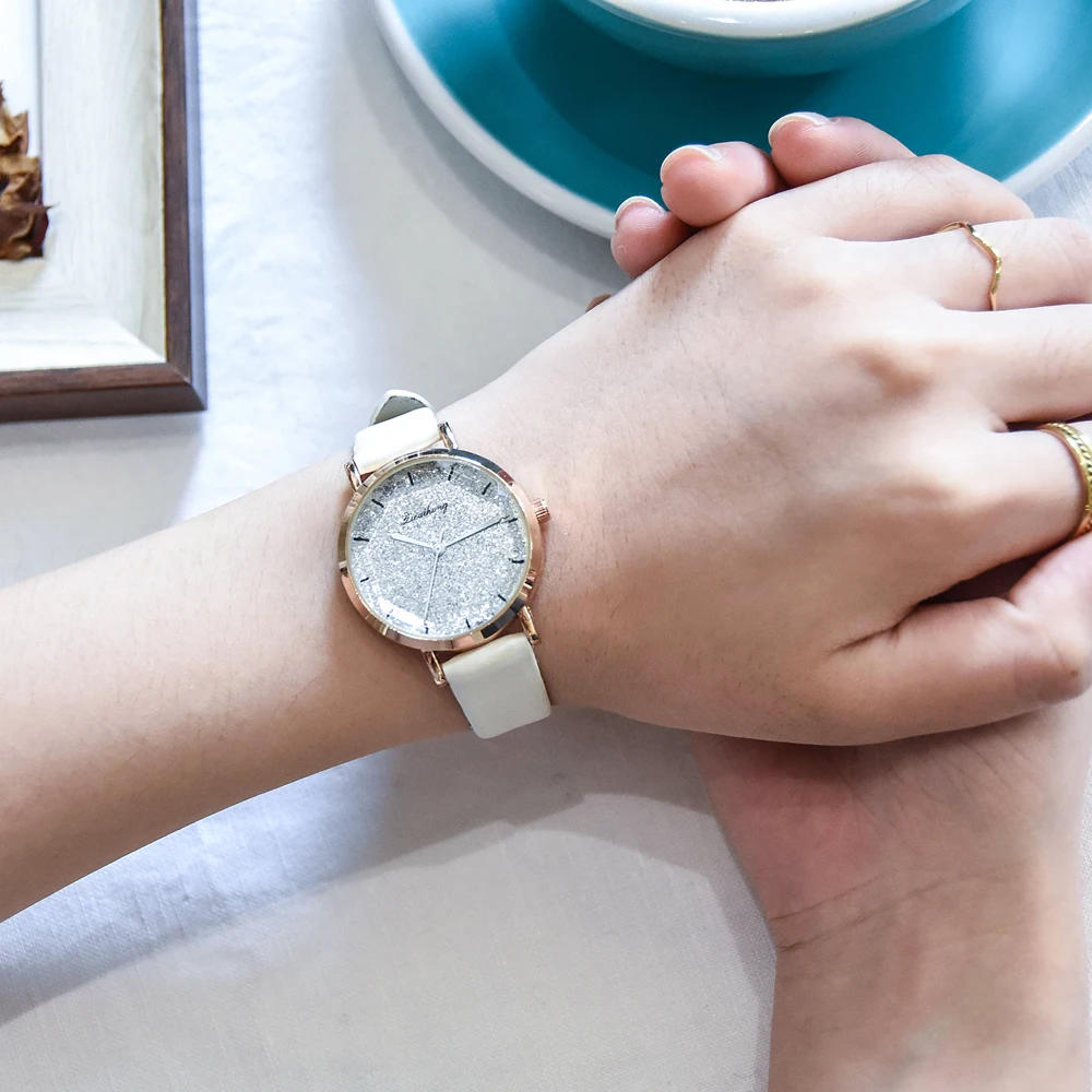 Женские наручные часы женские кожаные розовые золотые кварцевые Модный