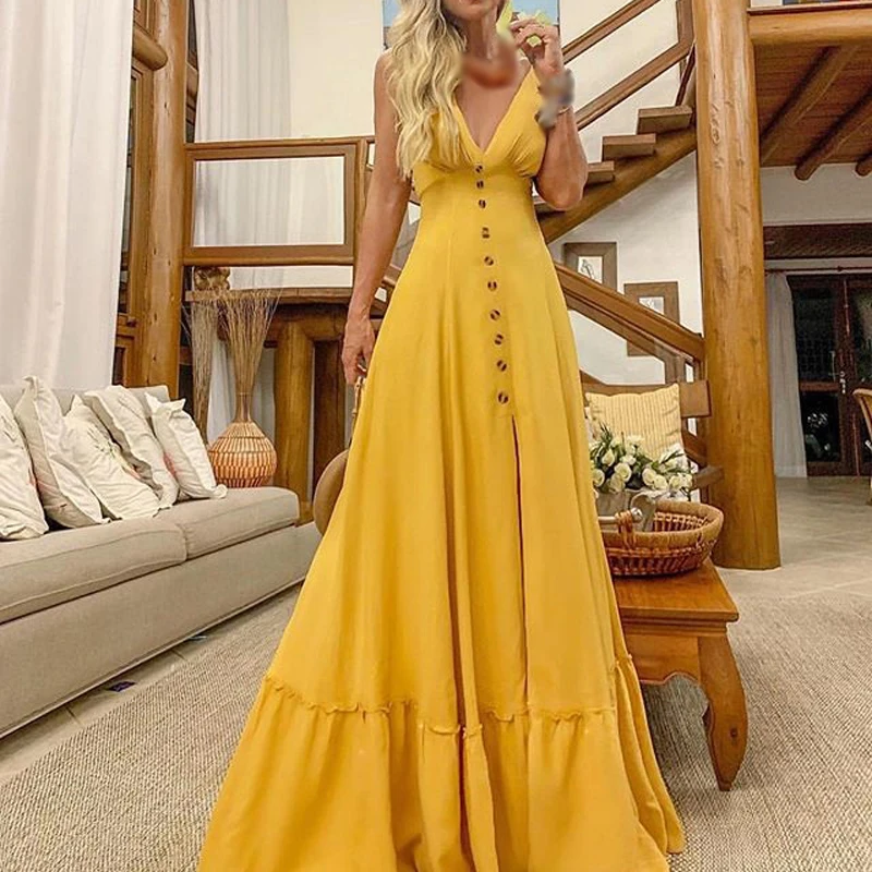 Женское платье макси праздничное Тропическое пляжная одежда с глубоким