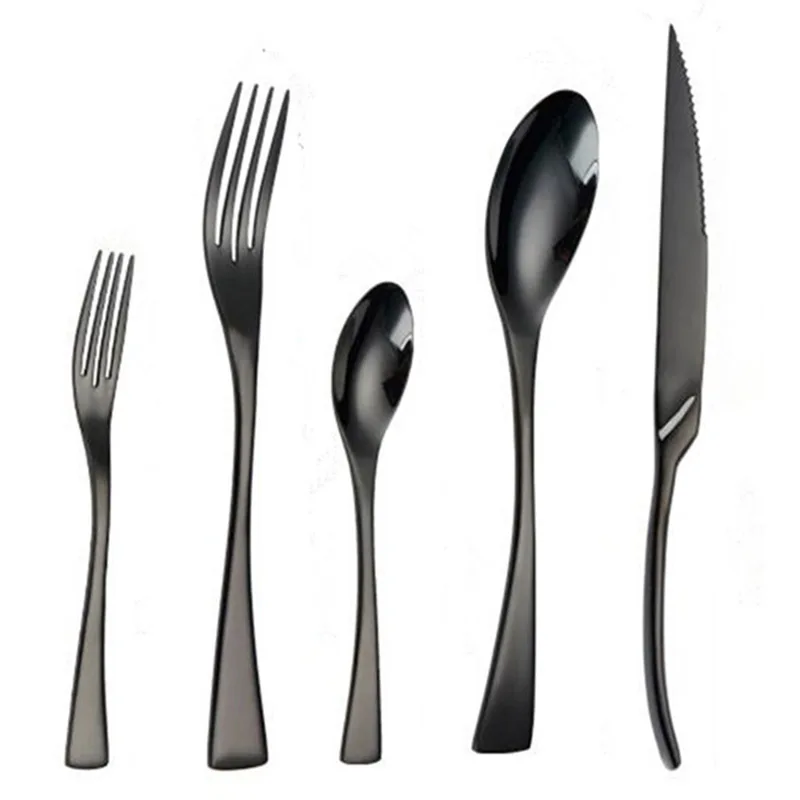 Роскошные зеркальные черные столовые приборы из нержавеющей стали 18/10 столовое