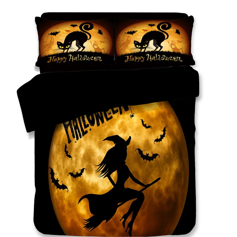 Cartoon horse Halloween Home textiles black yellow 3pcs bedding sets for kid Children quilt cover duvet pillow cases | Дом и сад