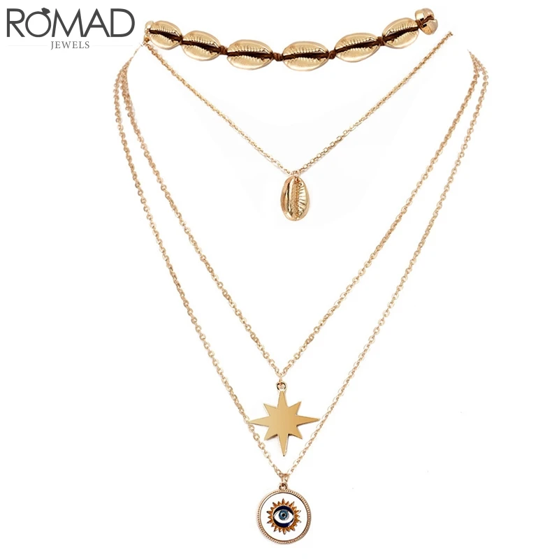 ROAMD ожерелье из морской раковины женское золотое ракушек чокер звезда длинная