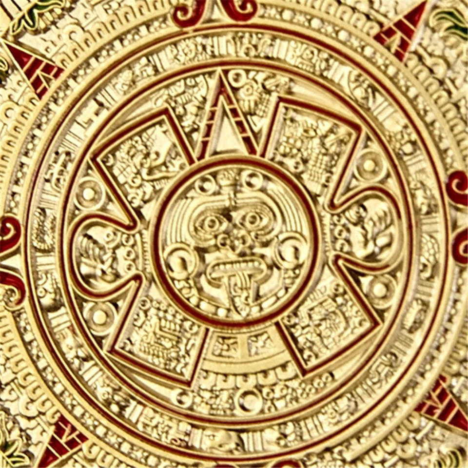 Мексиканский древний Майский ацтекский календарь Prophecy культура позолоченная металлическая модель Сувенирный жетон монета значение W/защитная коробка