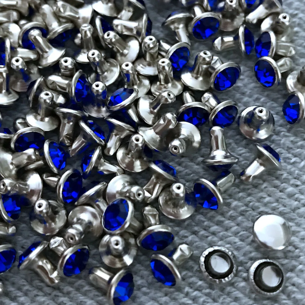 

New Coming 100Sets 6mm Royal Blue CZ+++ Crystals Rhinestone Rivets Silver Nailhead Sapphire Spots Studs DIY Shipping Free