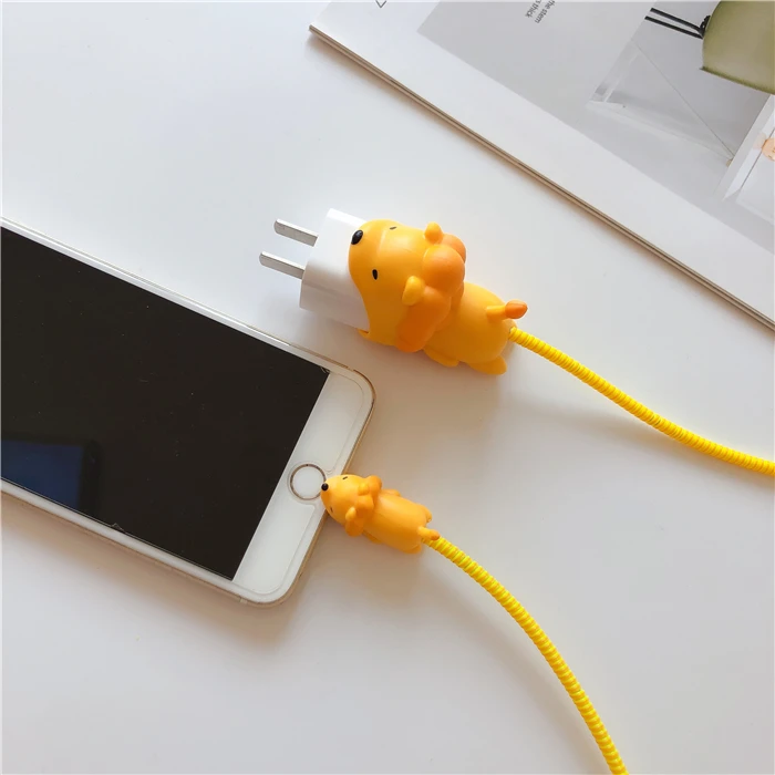 Один набор милый кабель животные укус протектор для Iphone устройство для сматывания кабеля держатель телефона аксессуар кролик собака кошка животное кукла модель Забавный