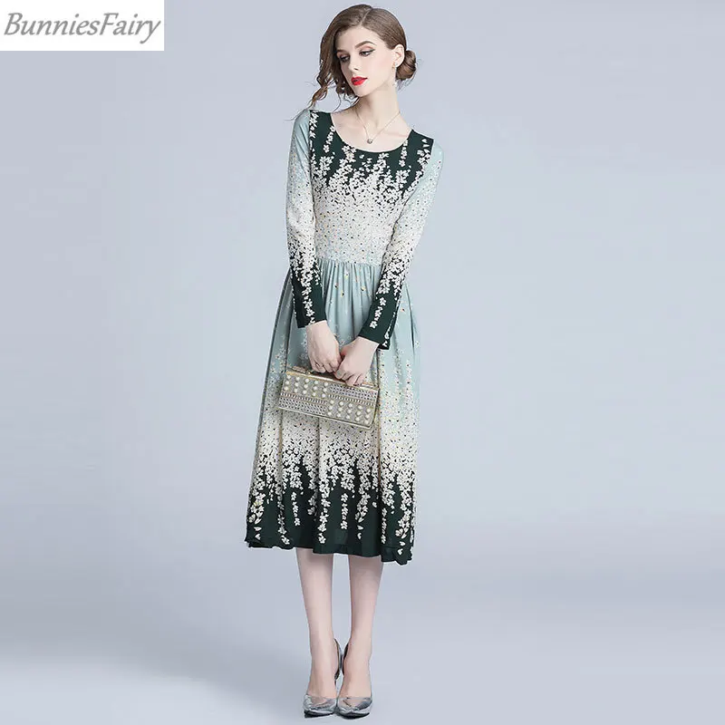 BunniesFairy 2019 весеннее женское платье в стиле Mori Girl зеленый черный цвет цветочный