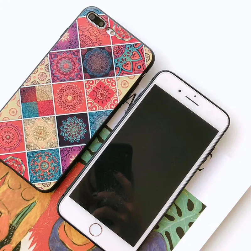 Винтаж рельеф геометрический плотный чехол для iphone 6 7 8 Plus X мягкий силиконовый