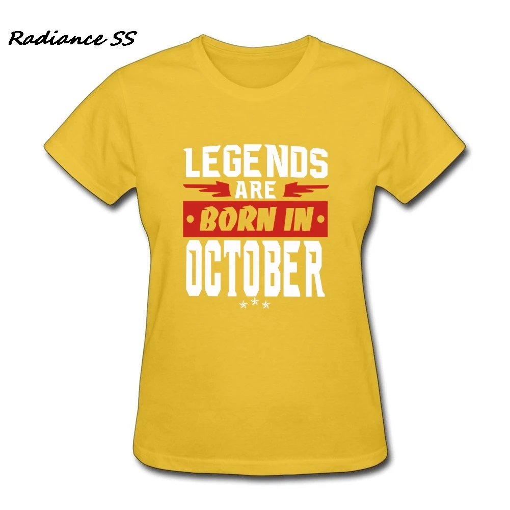 Женская футболка с коротким рукавом LEGENDS ARE BORN IN OCTOBER подарок на день рождения