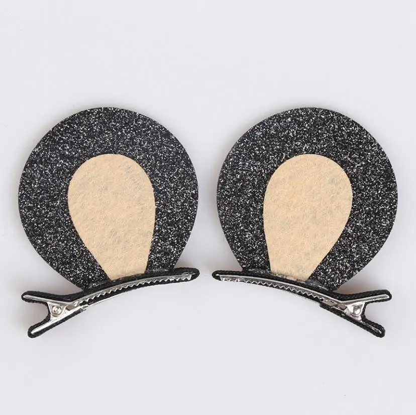 2Pcs Solid cat ears hairpins Sequins ears hair clips cute rabbit ears shape barrettes girls Bow hair accessories headdress J52