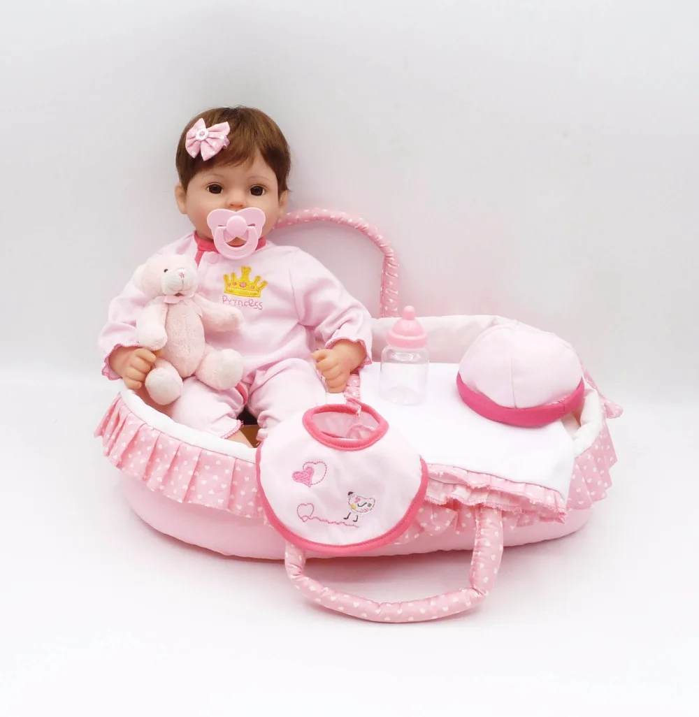 41 см bebe силиконовые куклы для новорожденных с розовым спальным мешком