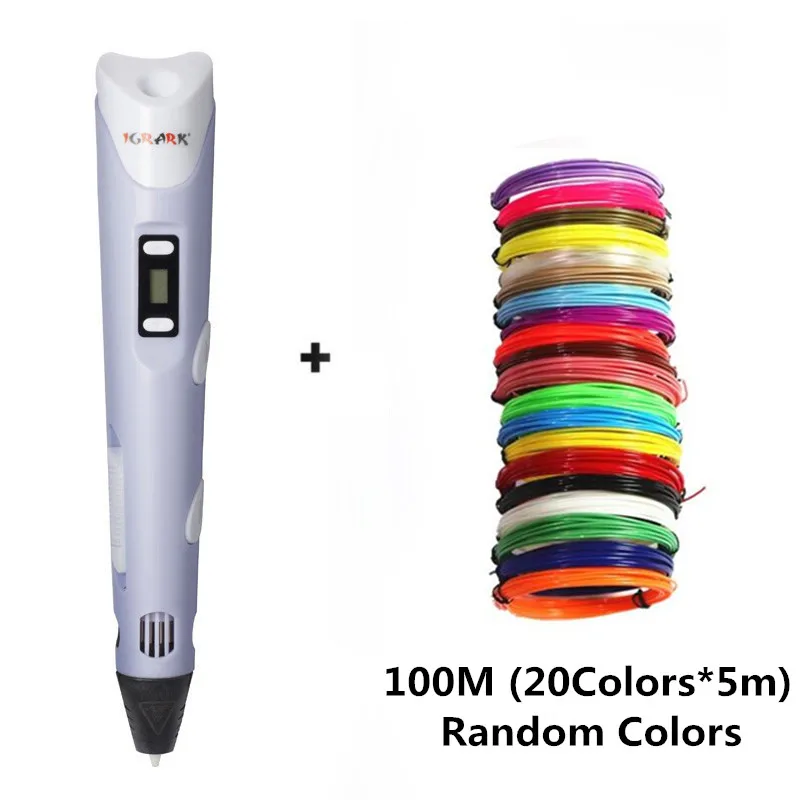Purple add 100m ABS 3D Ручка iGrArK 2-го поколения RP-100B светодиодный дисплей DIY 3d принтер ручка с 100 м ABS искусство 3d ручки для детей Инструменты для рисования - Цвет: Purple add 100m ABS