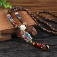 vintage ethnic style lotus ox horn wood beaded stone pendants necklaces statement nepal necklace women men jewelry