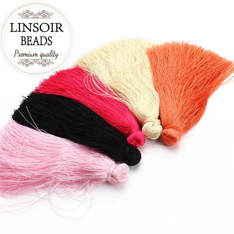 

5 шт./лот, смешанные цвета, случайным образом, 100 мм, длинный атласный шелковый шнур с кисточками для самостоятельного изготовления ожерелья, ...