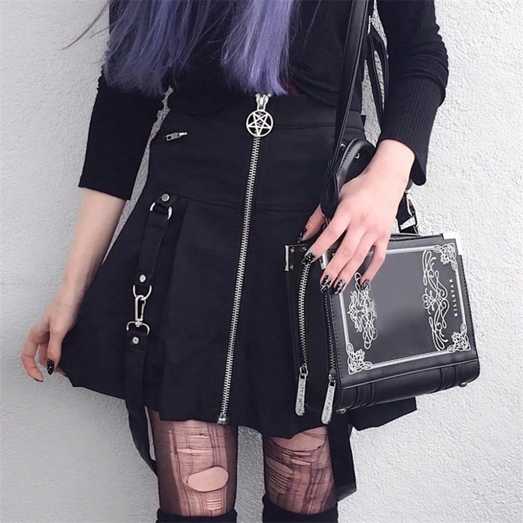 Женская юбка черная с высокой талией и принтом плиссированная клетчатая