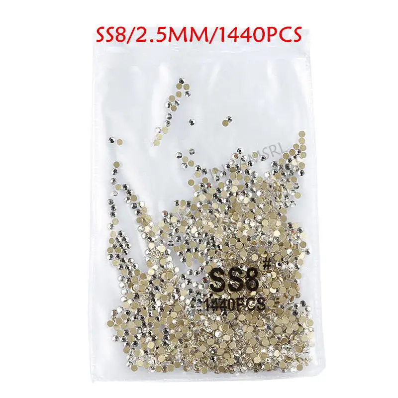 Супер блестящий, 1440 шт, SS3-SS10, плоские с оборота, разные цвета, стразы для украшения ногтей и танцев 052