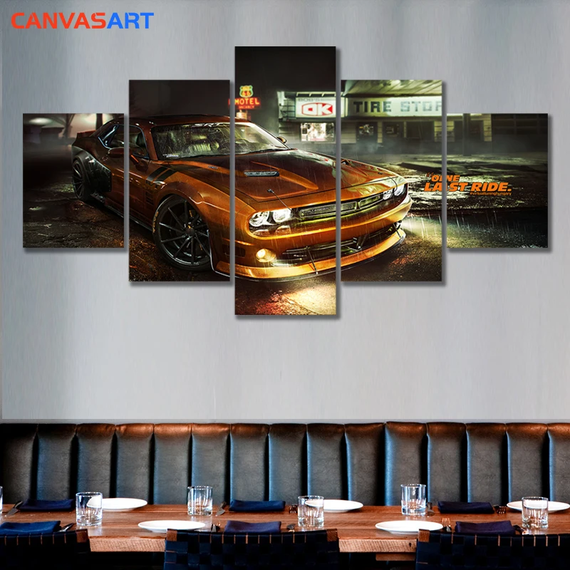 Холст искусство 5 шт HD картинки Dodge Challenger один последний езды. По номерам