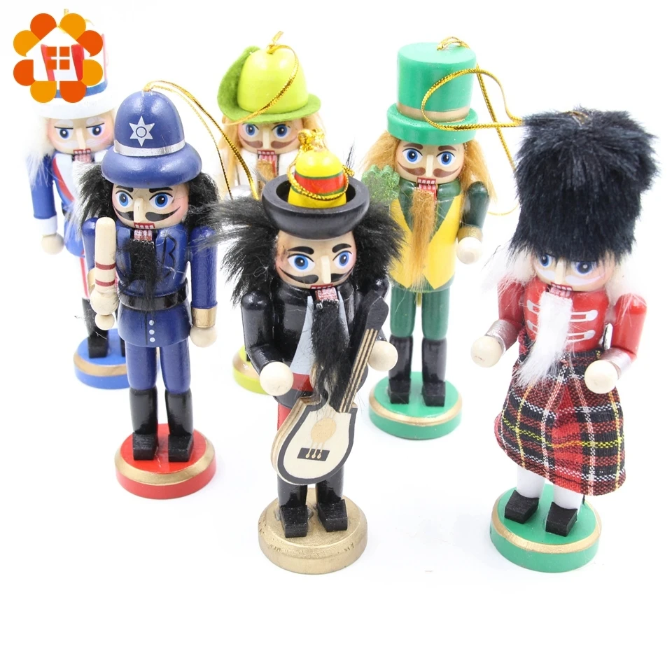 

6PCS Nutcracker Puppet Creative Desktop Gifts Drawing Decoration Wood Handmade Christmas Ornaments Walnuts Soldiers Band Dolls