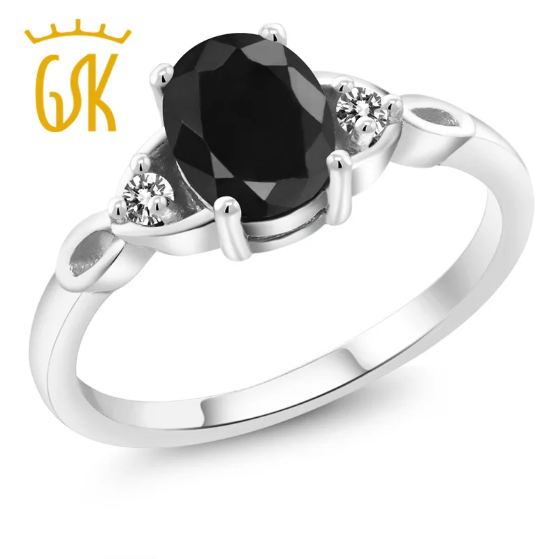 Драгоценный Камень Королевский серебро черный сапфир и белый бриллиант женское