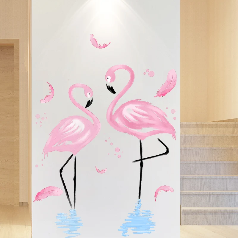 [SHIJUEHEZI] Romantic Flamingo Wall Stickers PVC Material DIY Feathers Decals for Kids Rooms Living Room Decoration | Дом и сад