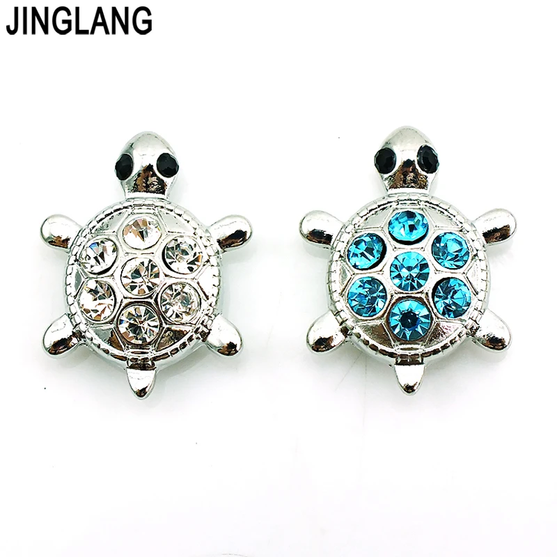 

High Quantity 2 Color Rhinestone Tortoise Fashion 18mm Snap Button Metal Clasp DIY Interchange Jewelry Accessories