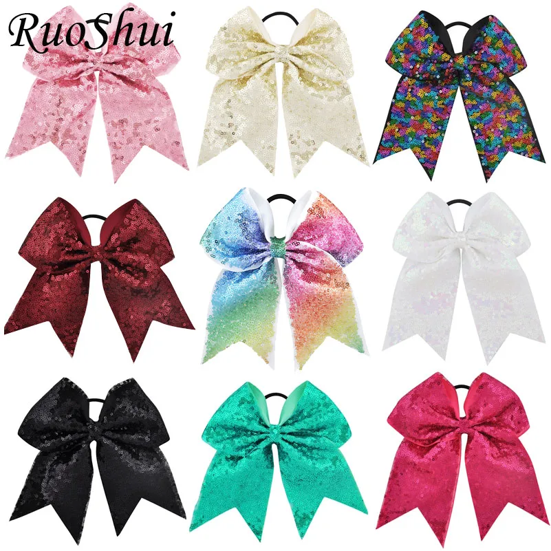 10pcs 7 Inch DIY Large Ribbon Hair Bows High Quality Sequins Sweet Children Girls Hairbow Elastic Bands Accessories | Аксессуары для