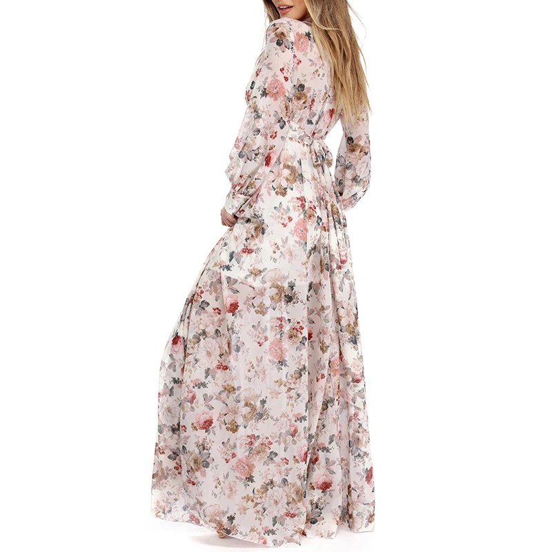 Женское пляжное макси платье Boho длинное шифоновое с цветочным принтом