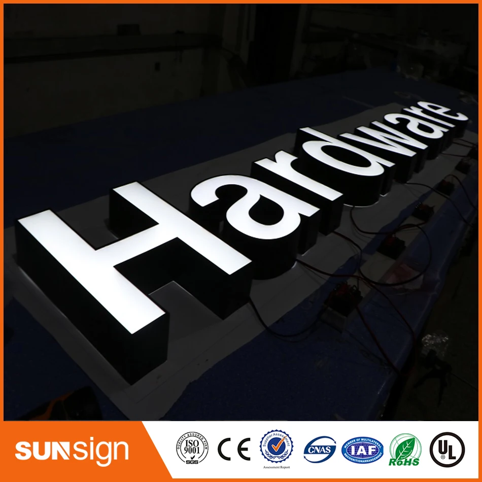 Front-lit stainless steel led channel letter sign for store