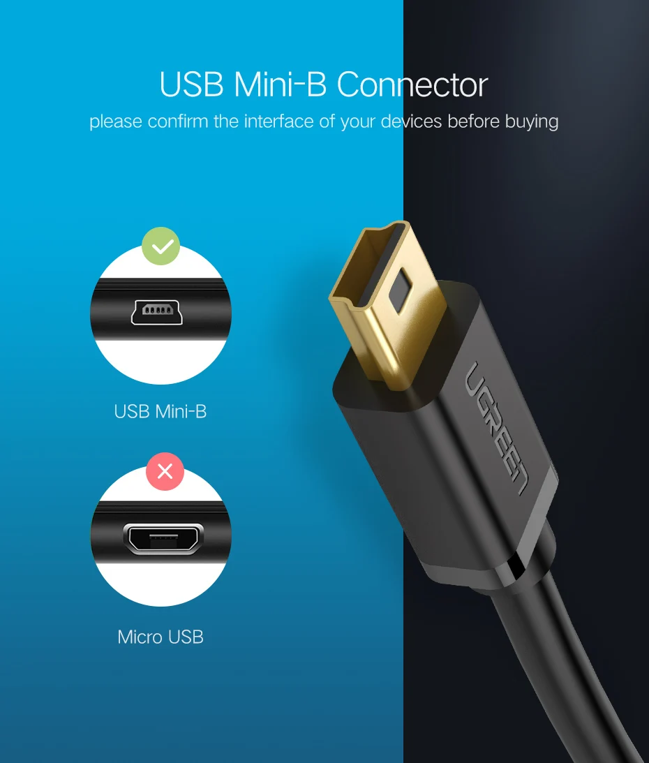 Ugreen Mini USB кабель Mini USB к USB кабель для быстрой зарядки данных для MP3 MP4 плеера Автомобильный видеорегистратор gps цифровая камера HDD Mini USB