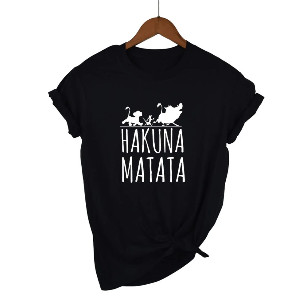 Футболка женская HAKUNA MATATA черная/белая футболка большого размера с героями