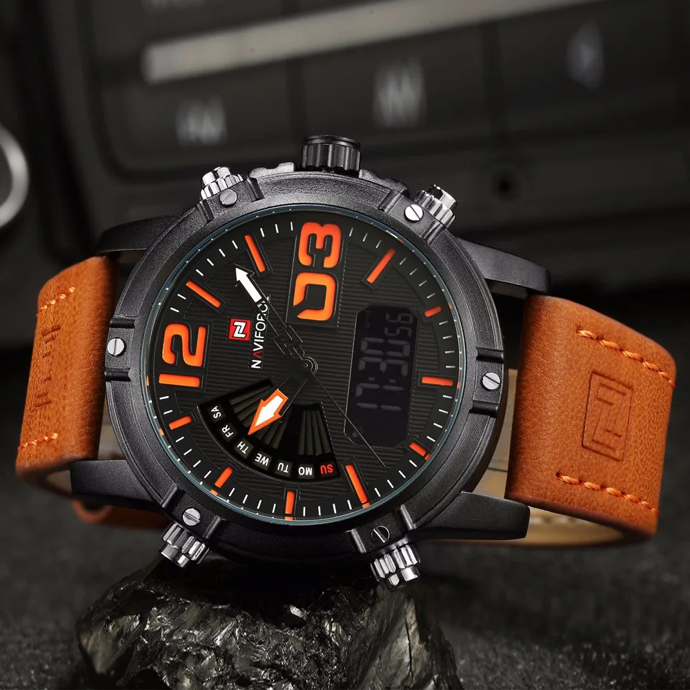 NAVIFORCE часы мужские роскошные брендовые кварцевые аналоговые цифровые кожаные часы мужские спортивные часы армейские военные часы Relogio Masculino