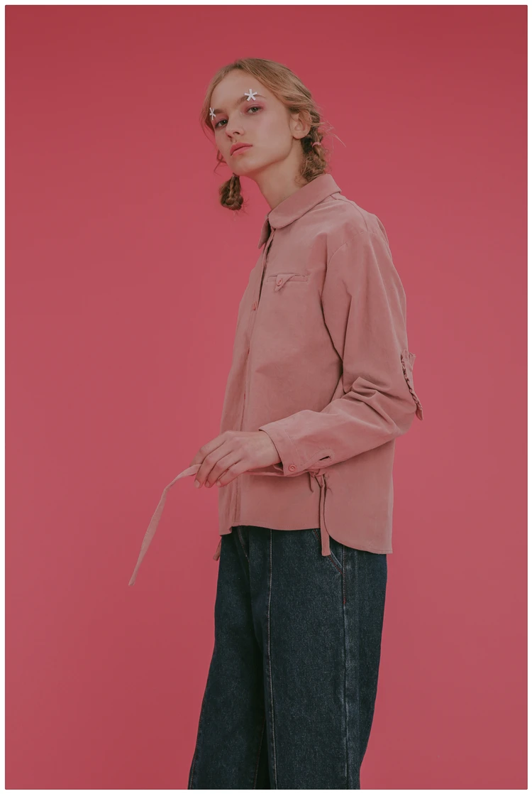Vintage Pink Corduroy Shirt For Female Peter Pan Collar Long-sleeved 2017 New Spring Women Blouses Preppy Style Cute Shirts | Женская