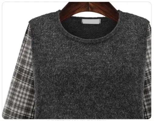 Женское платье с длинными рукавами тонкое клетчатое фальш вставкой большие