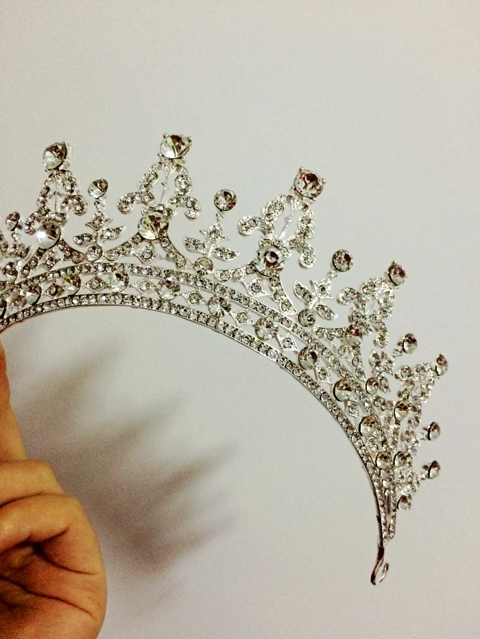 Серебряный головной убор для невесты тиара Корона Хрустальный конкурс свадебные
