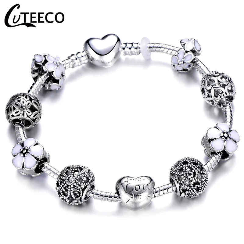 7 CUTEECO, Прямая поставка, новинка, AAA, циркон, очаровательный браслет для женщин, подходит для брендового браслета, ювелирное изделие, сделай сам, ручная работа, подарки для девушек - Окраска металла: 7