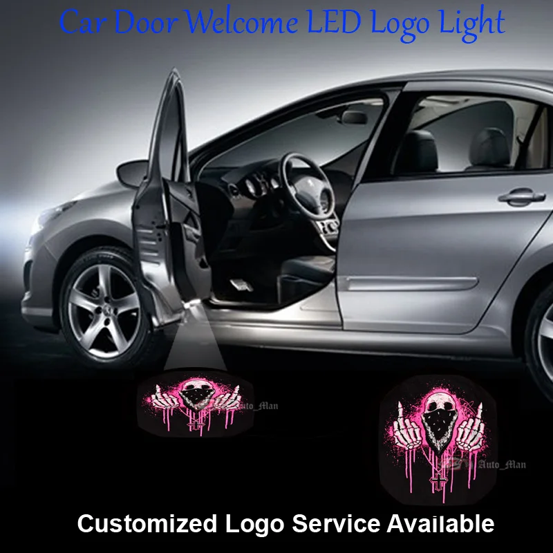 2x красный череп логотип двери автомобиля Добро пожаловать Шаг Предоставлено