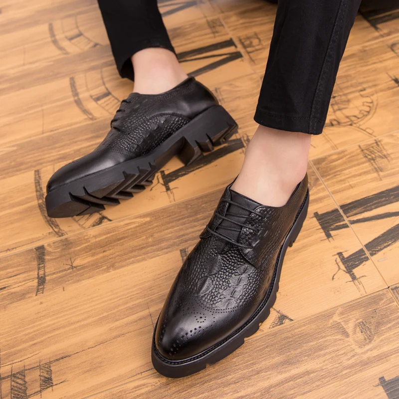 mens casual business office wedding formal dress soft leather brogue shoes gentleman black carving bullock platform oxford shoe | Обувь